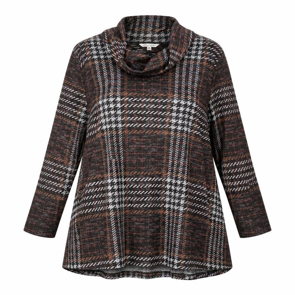 John Mark Tunic Sweater Womens 2X Plaid Cowl Neck Pockets Button Back
